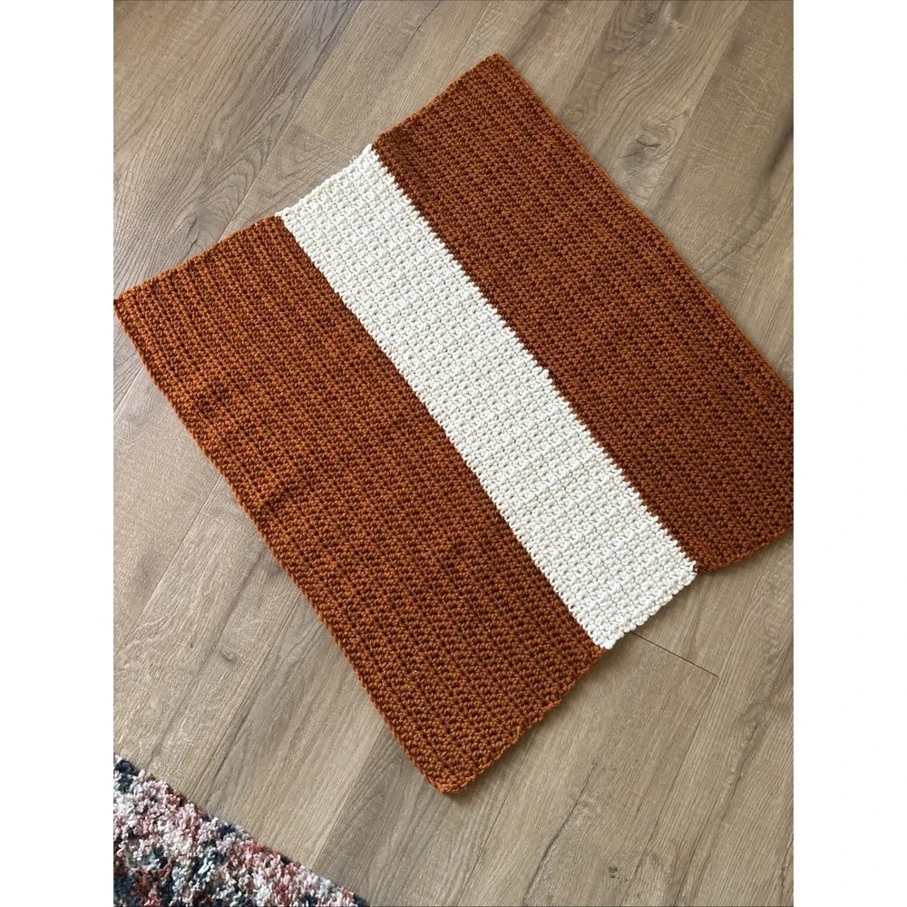 Hand Crocheted Baby Afghan Blanket Burnt Orange & Cream 23
